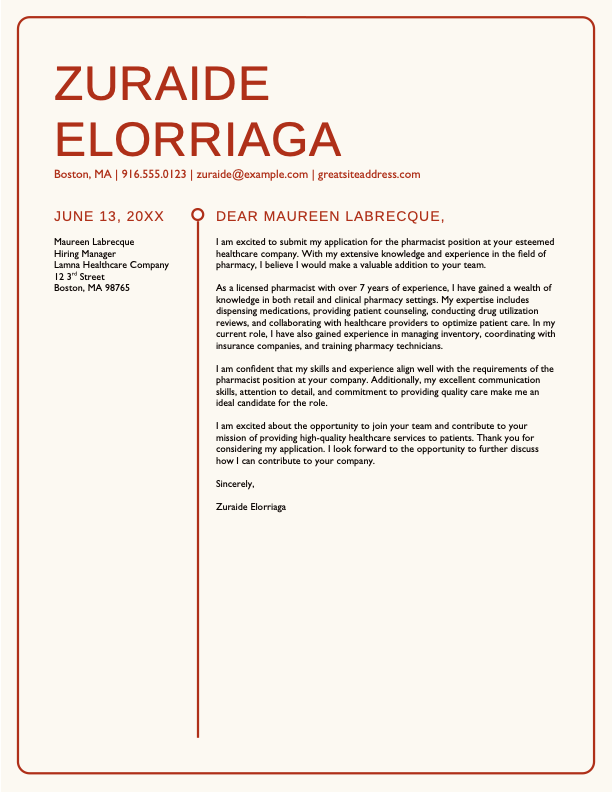 Modern chronological cover letter